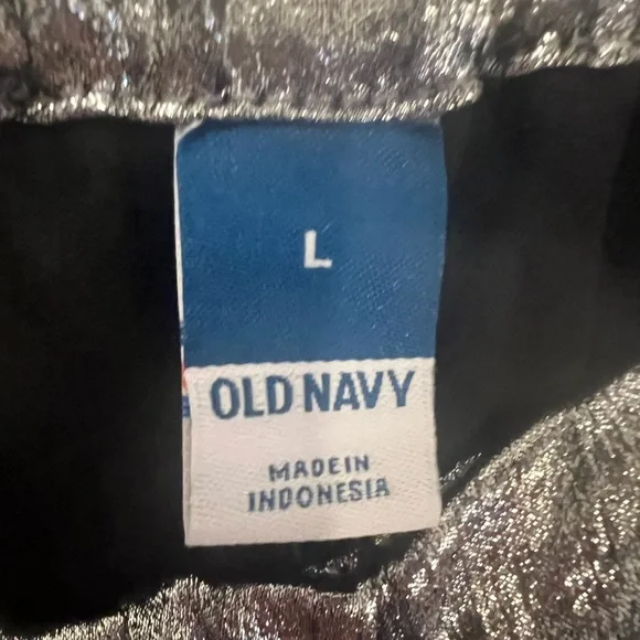 NWT Old Navy L Metallic Silver Elastic Waist MIDI Skirt Pockets - Picture 6 of 7